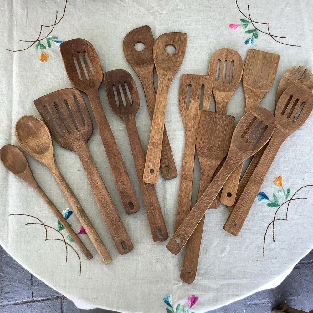 Vintage + Modern Wood Wooden Kitchen Utensils 14 Pieces